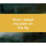 How I adapt my plan on the fly